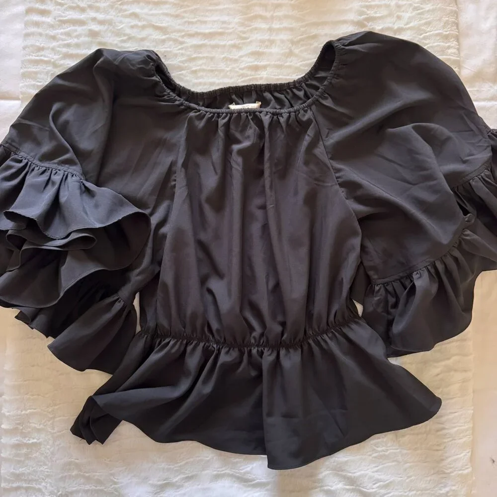 Boston Proper Blouse; flutter sleeve, rich black; XS - Picture 3 of 15